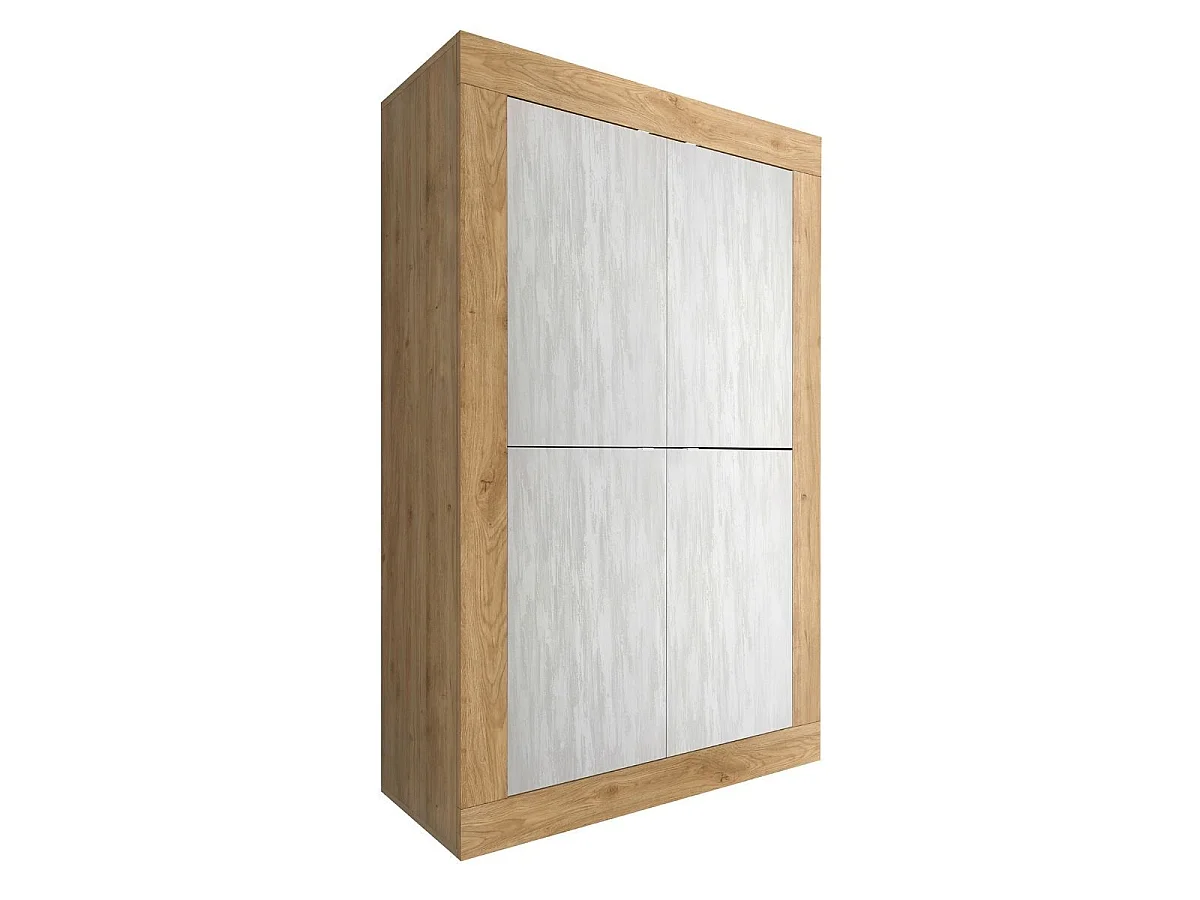 Ensemble Séjour Buffet 2 Portes 3 Tiroirs aspect bois finition Cadiz façades blanc texturées - OTELLO