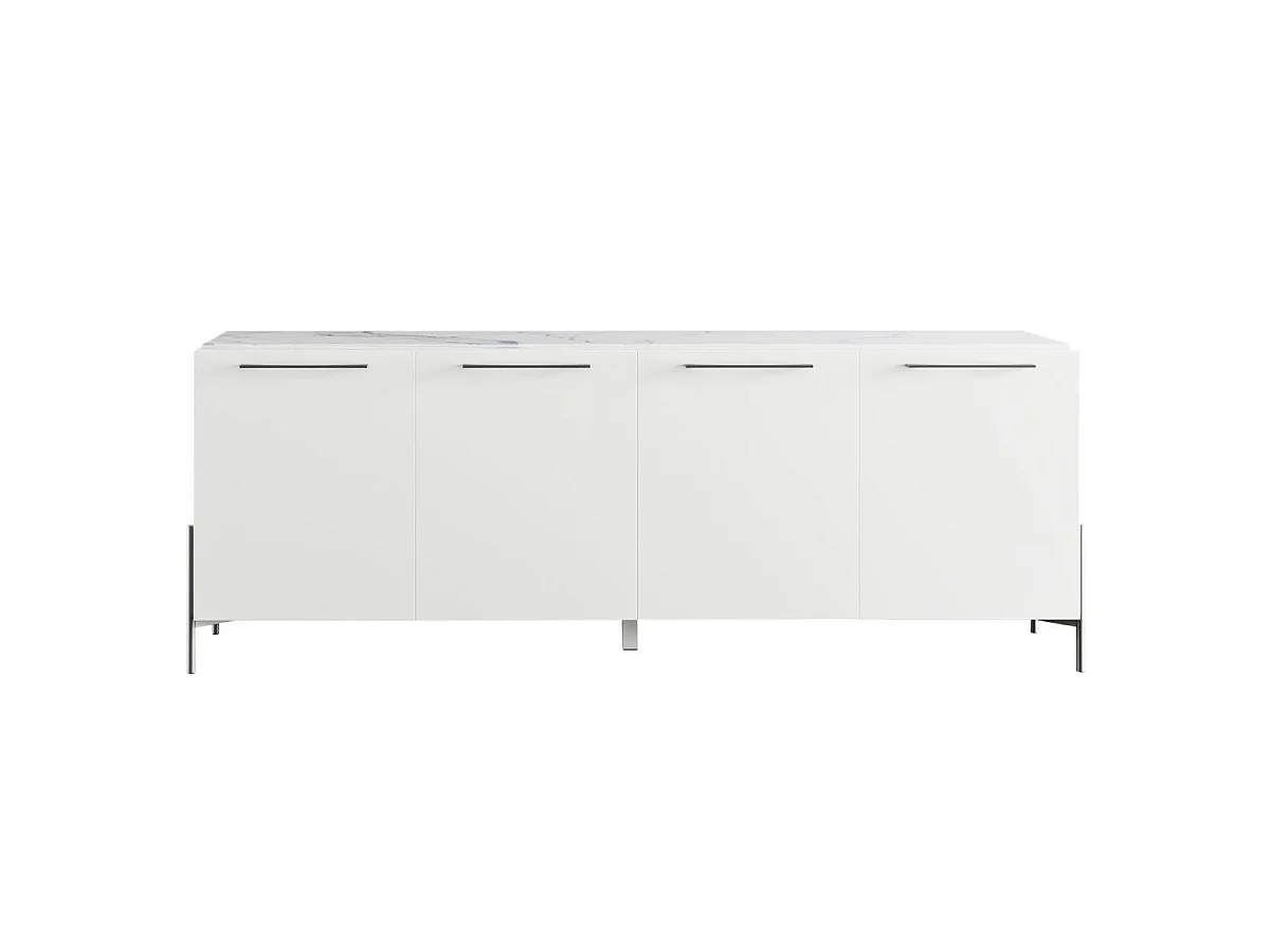 Ensemble séjour table 190cm blanc et marbre pieds et poignées métal anthracite - CARAT