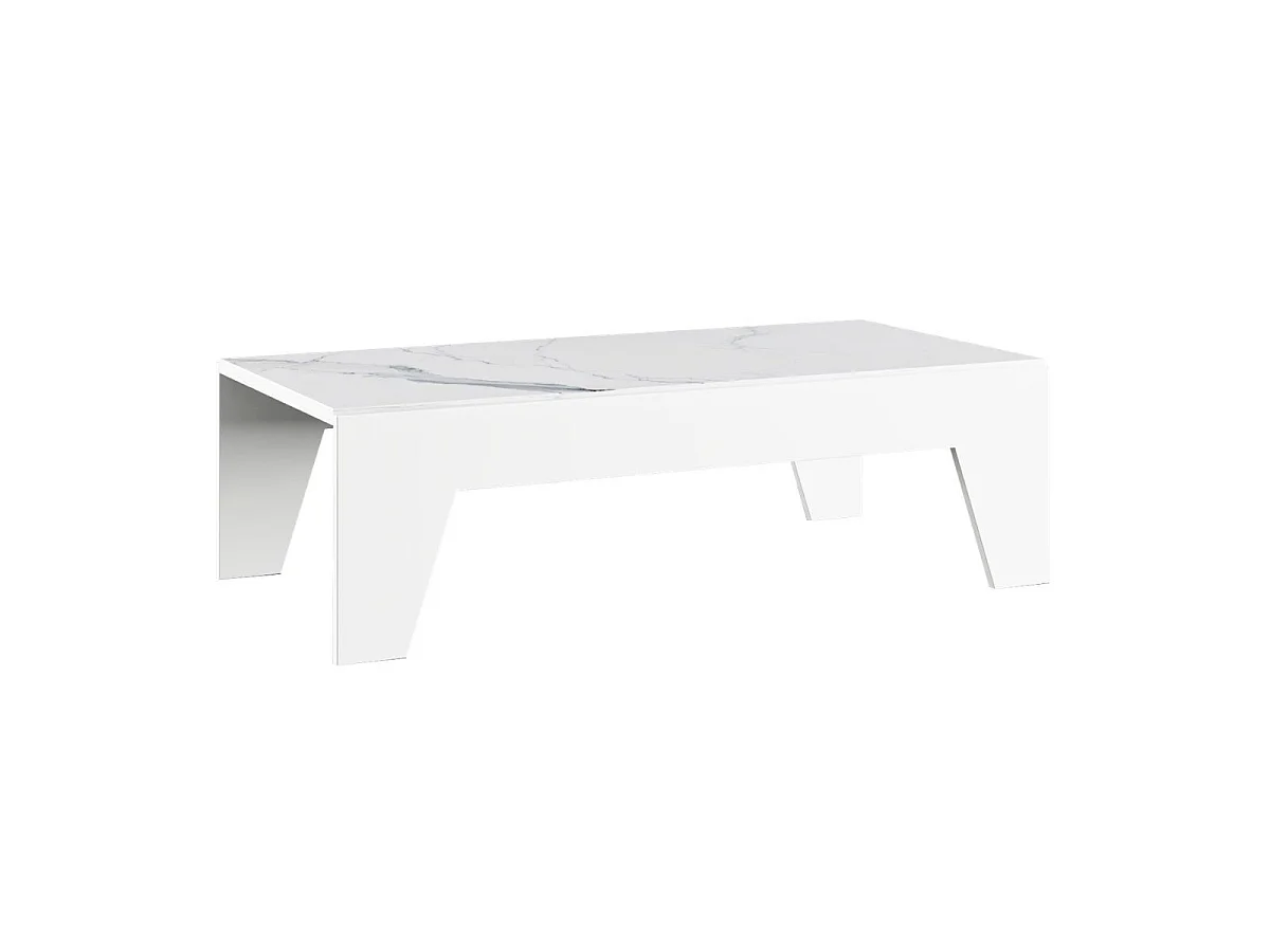 Ensemble salon design blanc et marbre pieds et poignées métal anthracite - CARAT
