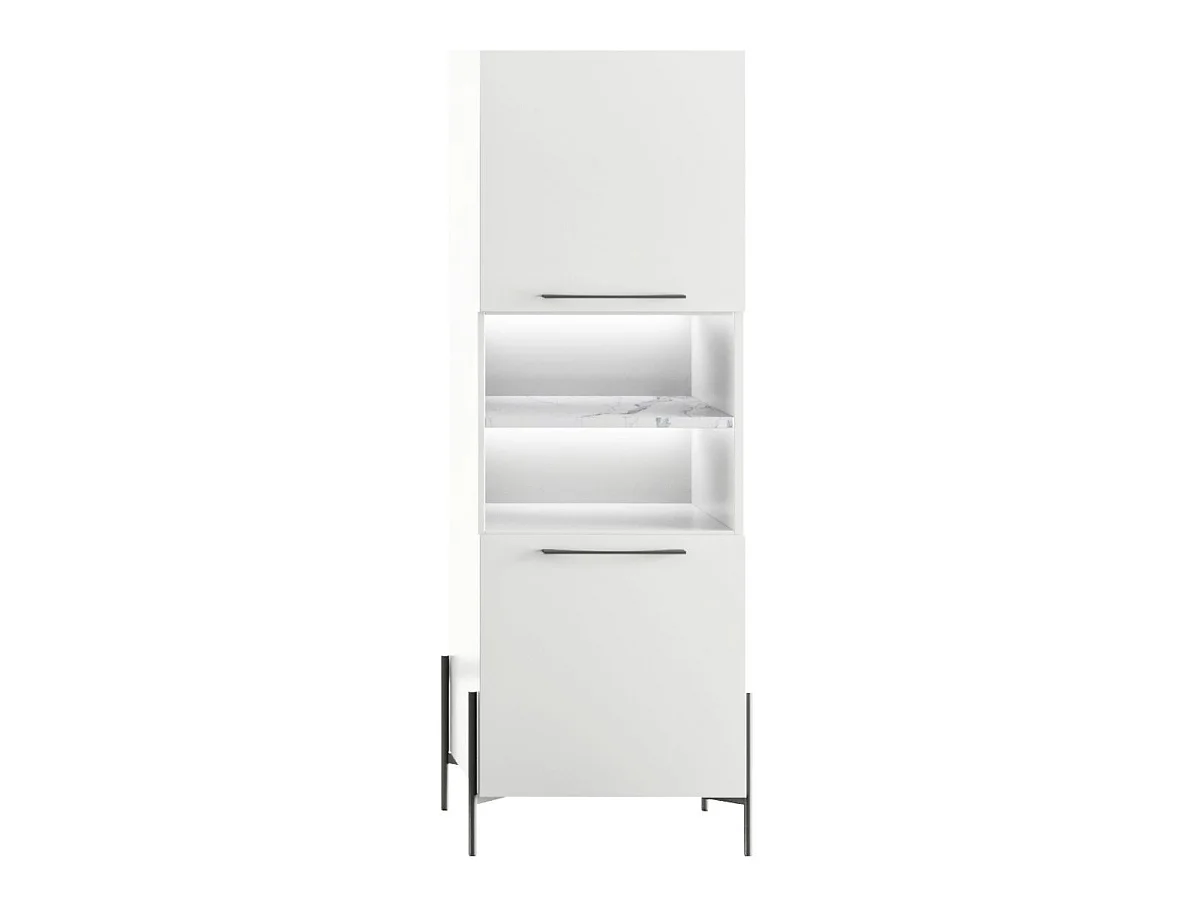 Ensemble salon design blanc et marbre pieds et poignées métal anthracite - CARAT