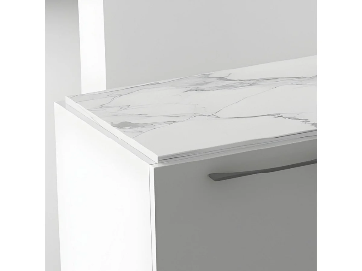 Ensemble salon design blanc et marbre pieds et poignées métal anthracite - CARAT
