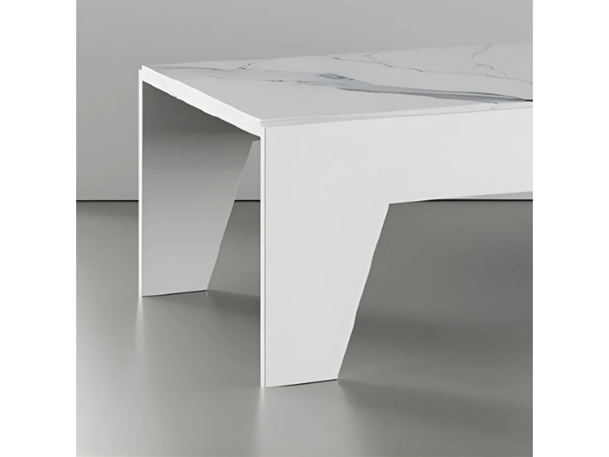 Ensemble salon design blanc et marbre pieds et poignées métal anthracite - CARAT