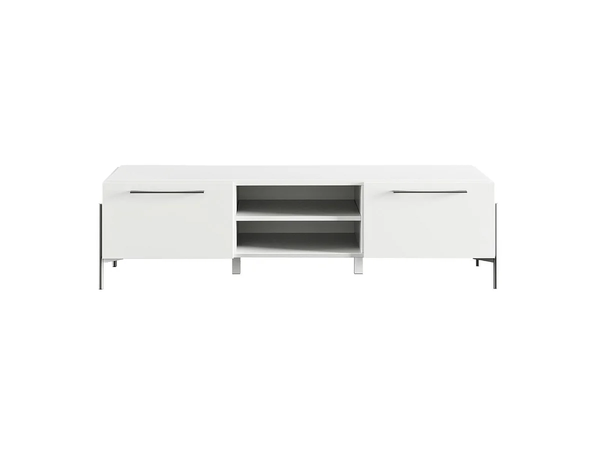 Ensemble salon design laqué blanc pieds et poignées métal anthracite - CARAT