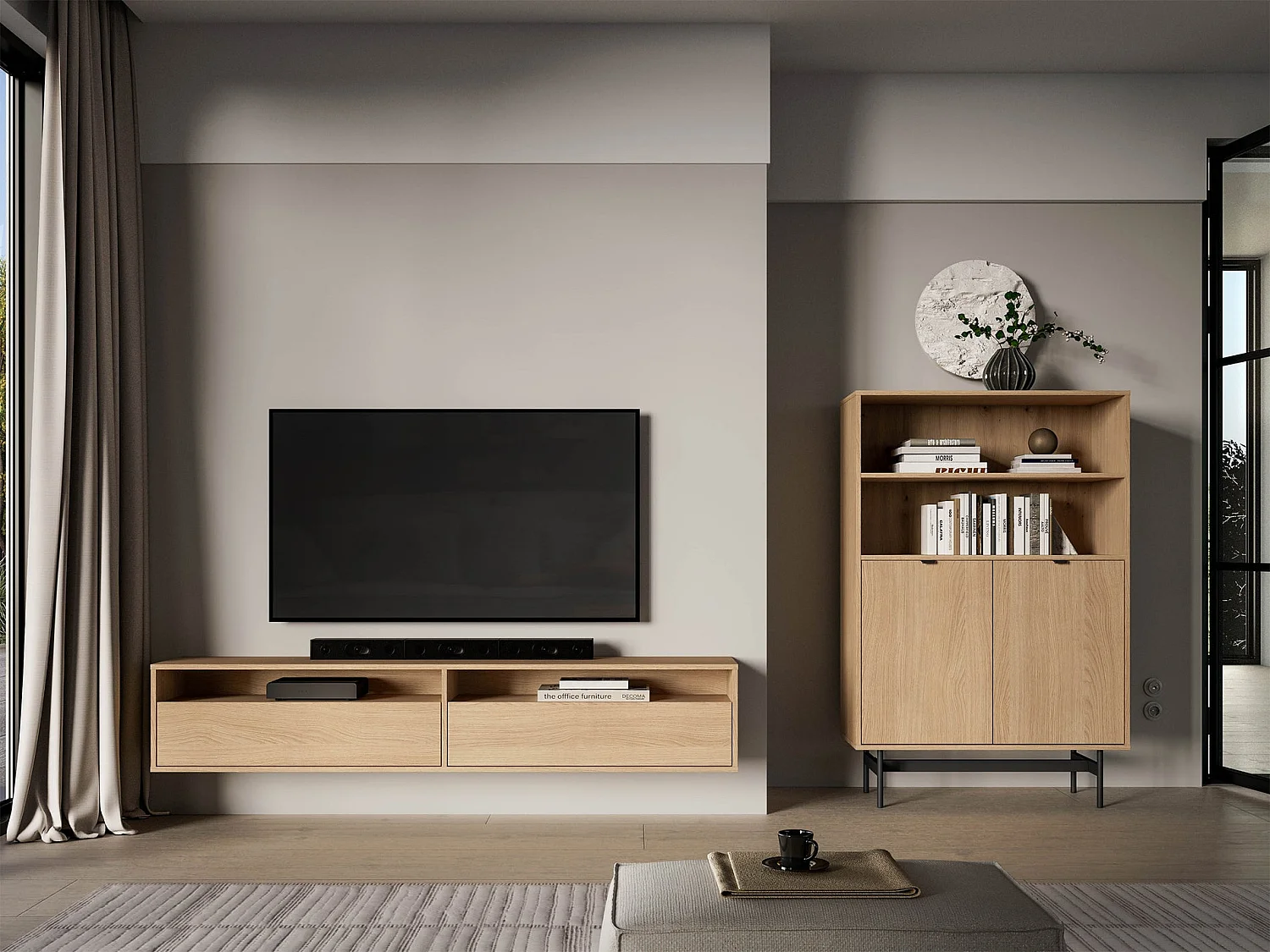 TV-Hängeboard 2-türig mit Fächern - Mavelie Eiche - 180 cm - Heggers