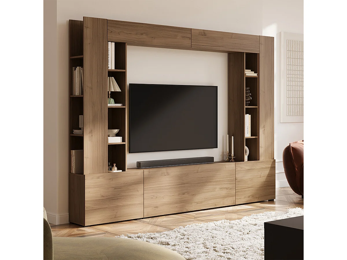TV-møbel med 5 låger og 16 hylder 260 cm Nala Træ