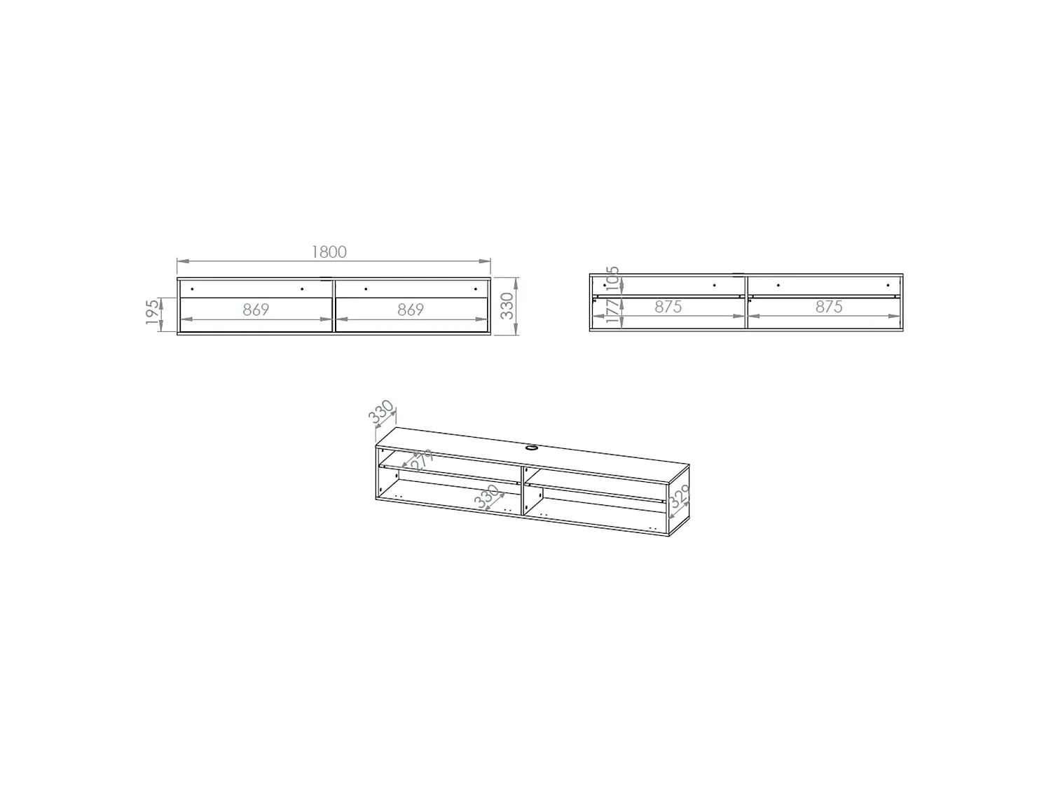 TV-Hängeboard 2-türig mit Fächern - Dunin Eiche - 180 cm - Heggers