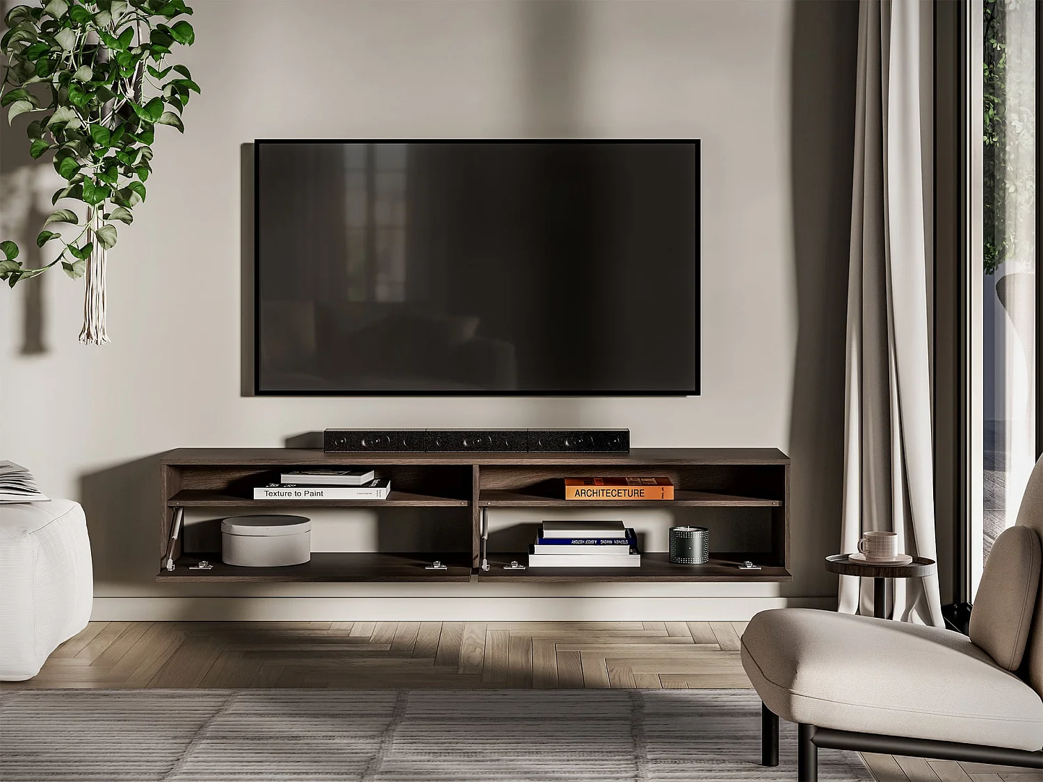 TV-Hängeboard 2-türig mit Fächern - Dunin Eiche - 180 cm - Heggers