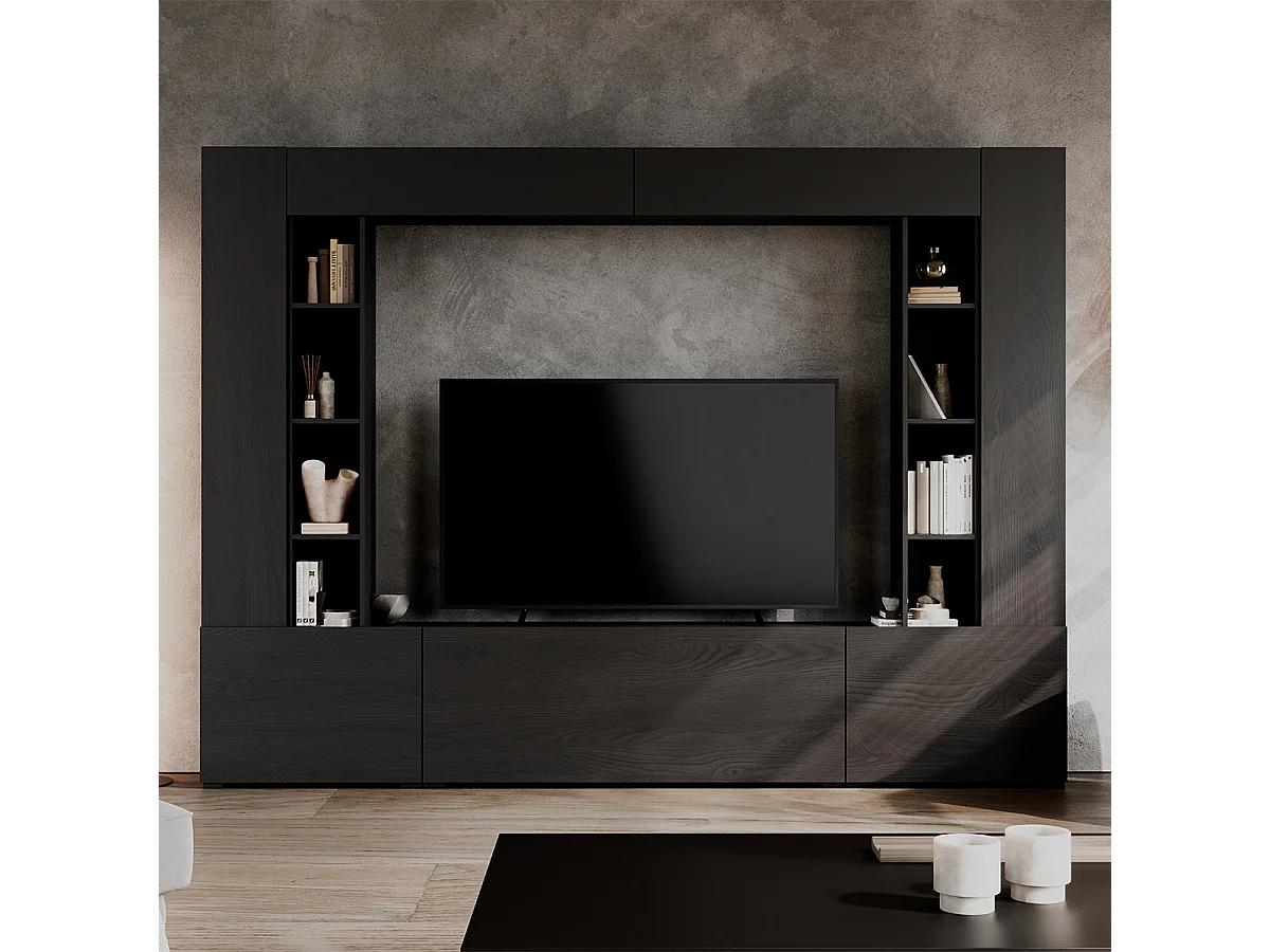 TV-møbel med 5 låger og 16 hylder 260 cm Nala Sort træ