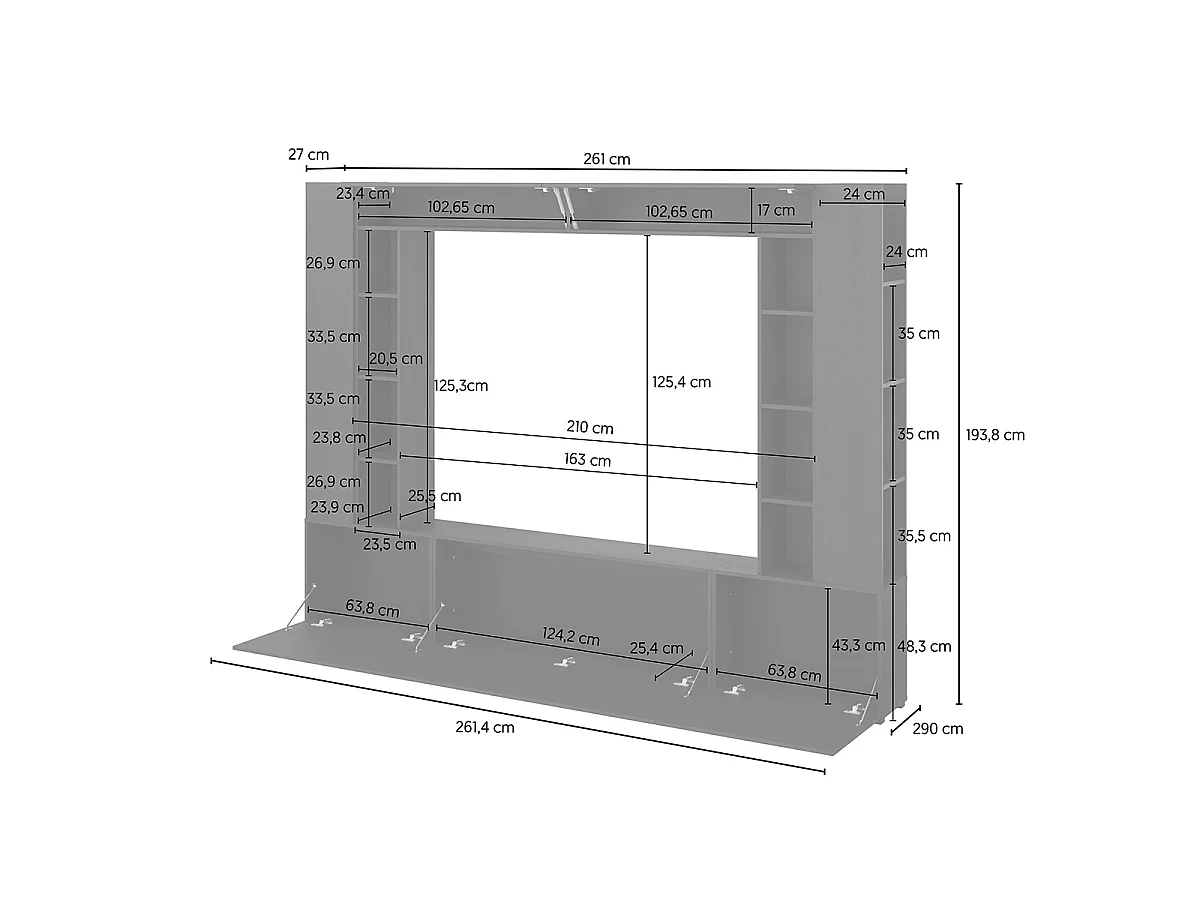 TV-møbel med 5 låger og 16 hylder 260 cm Nala Sort træ