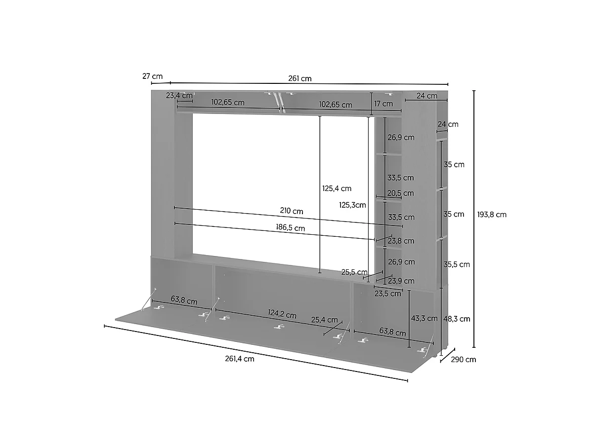 TV-møbel med 5 låger og 12 hylder 260 cm Nala Sort træ