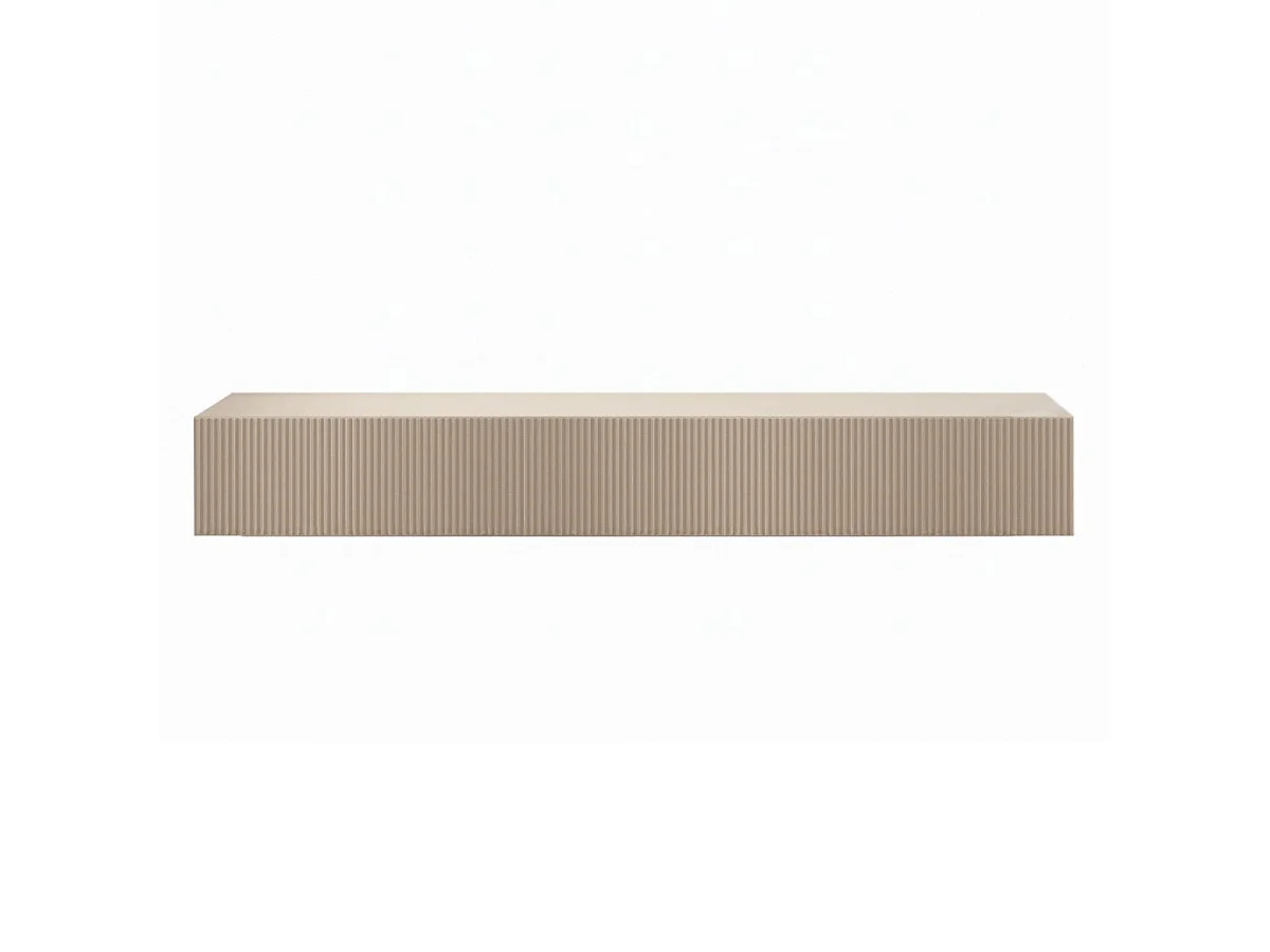 Meuble TV suspendu 180cm 1 porte abattante relief laqué beige - JANEIRO BEIGE