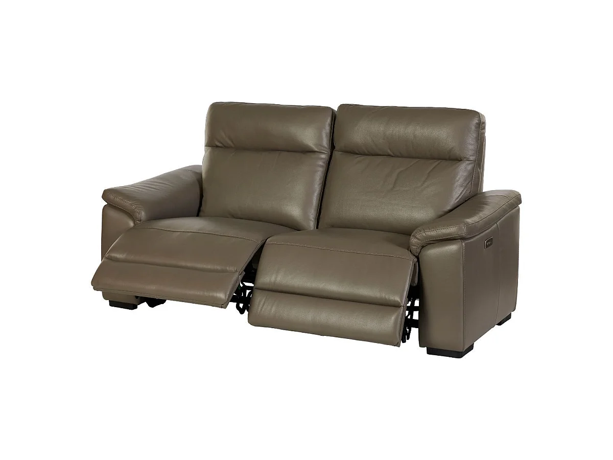 Canapé Relax Electrique 3 Places + Canapé 2 Places Fixe en cuir taupe foncé - STANLEY