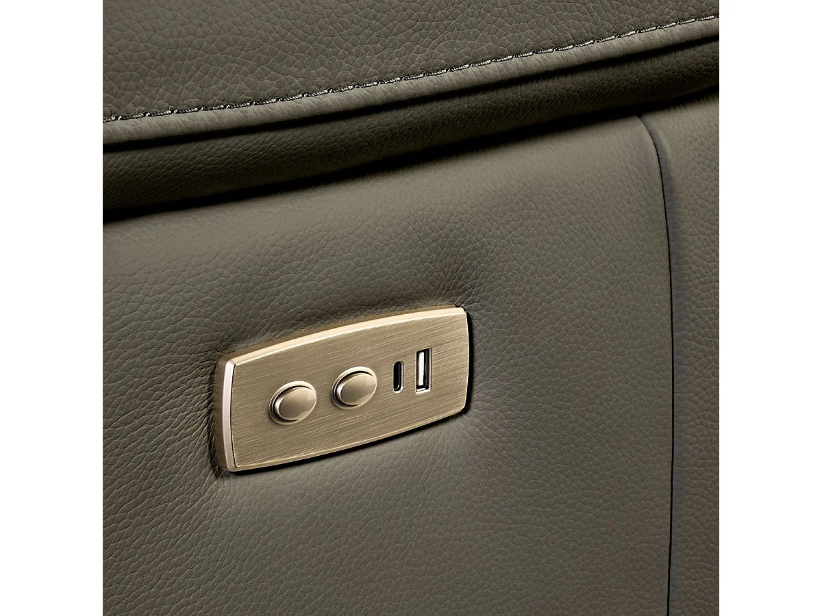 Canapé Relax Electrique 3 Places + Canapé 2 Places Fixe en cuir taupe foncé - STANLEY