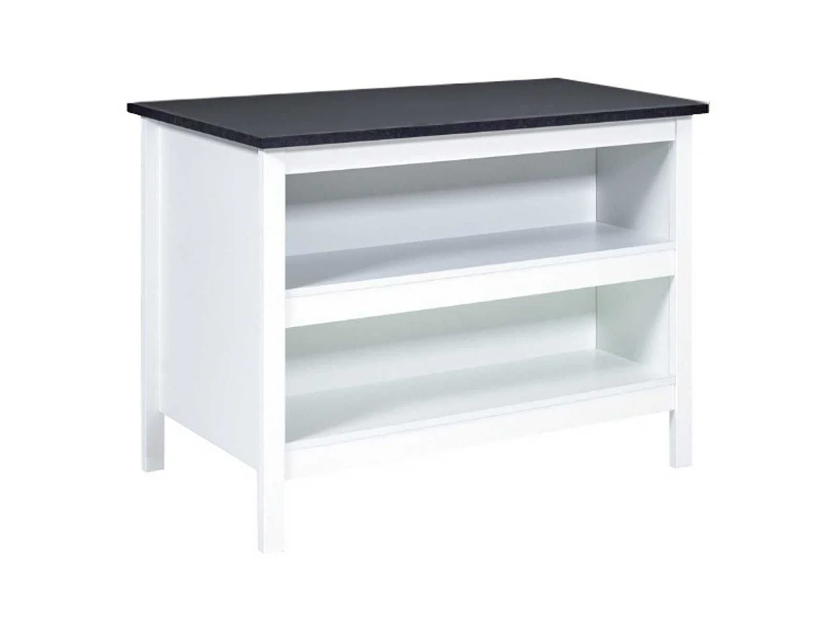Ilot de Cuisine Blanc et Plateau Anthracite - KENNY