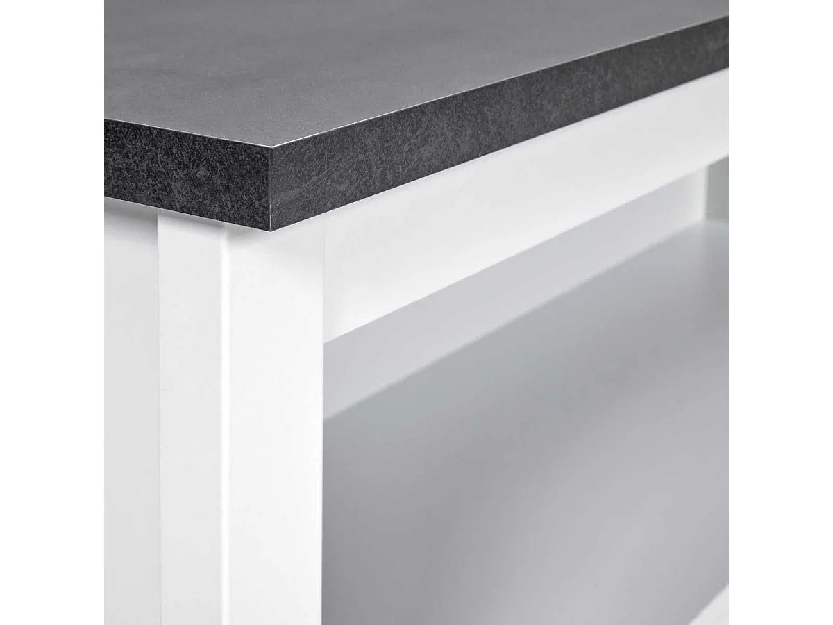 Ilot de Cuisine Blanc et Plateau Anthracite - KENNY
