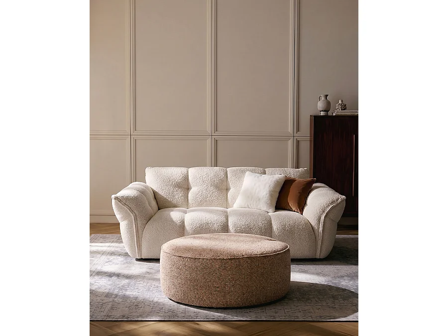 Gauffre - Canapé 2 places en tissu bouclette beige