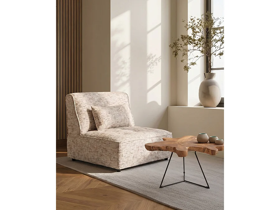 Elise - Poltrona singola in tessuto beige o bianco con cuscino