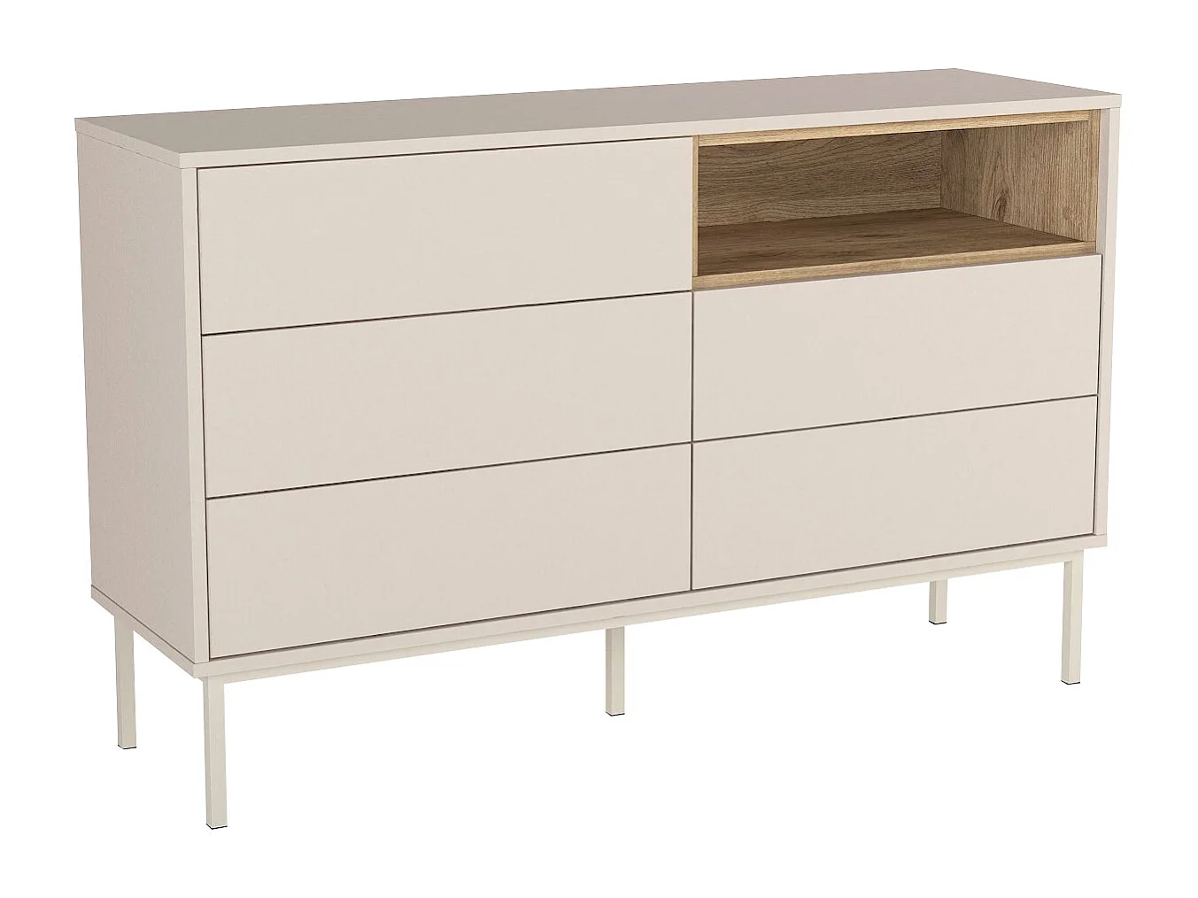 Commode 5 tiroirs et 1 niche - Beige et naturel clair - FAZYRA