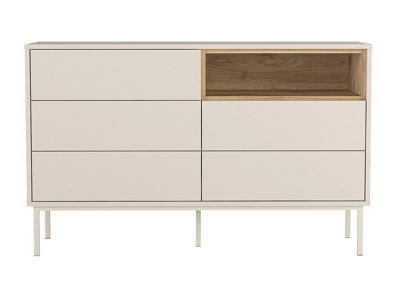 Commode 5 tiroirs et 1 niche - Beige et naturel clair - FAZYRA