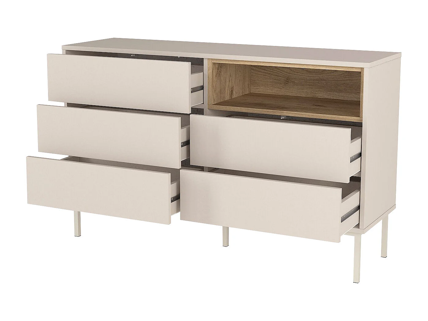 Commode 5 tiroirs et 1 niche - Beige et naturel clair - FAZYRA