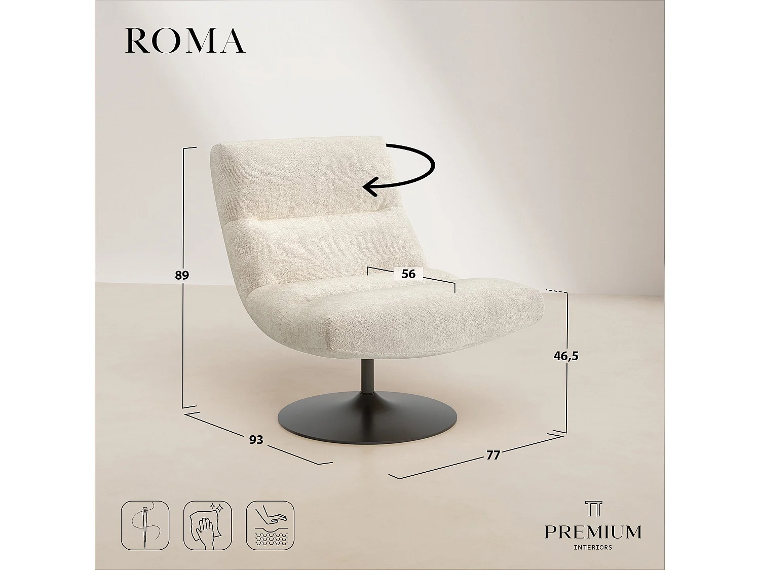 Fauteuil pivotant ROMA en velours texturé moutarde 77x93cm