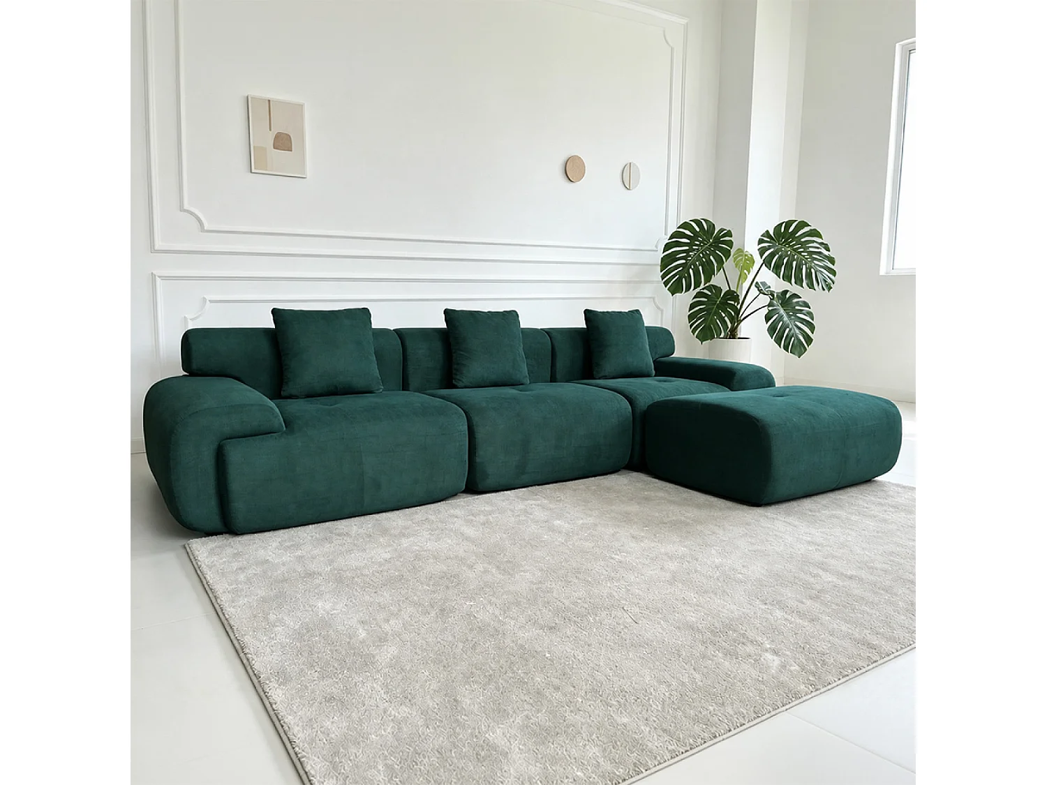 Canapé compressé modulable en tissu chenille vert foncé 4-5 places SHEFFIELD