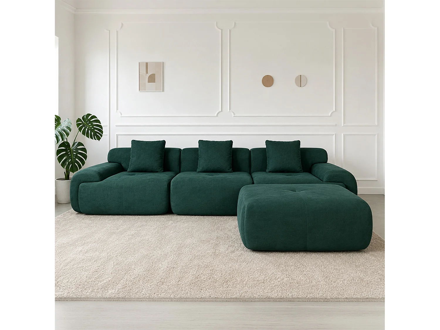 Canapé compressé modulable en tissu chenille vert foncé 4-5 places SHEFFIELD