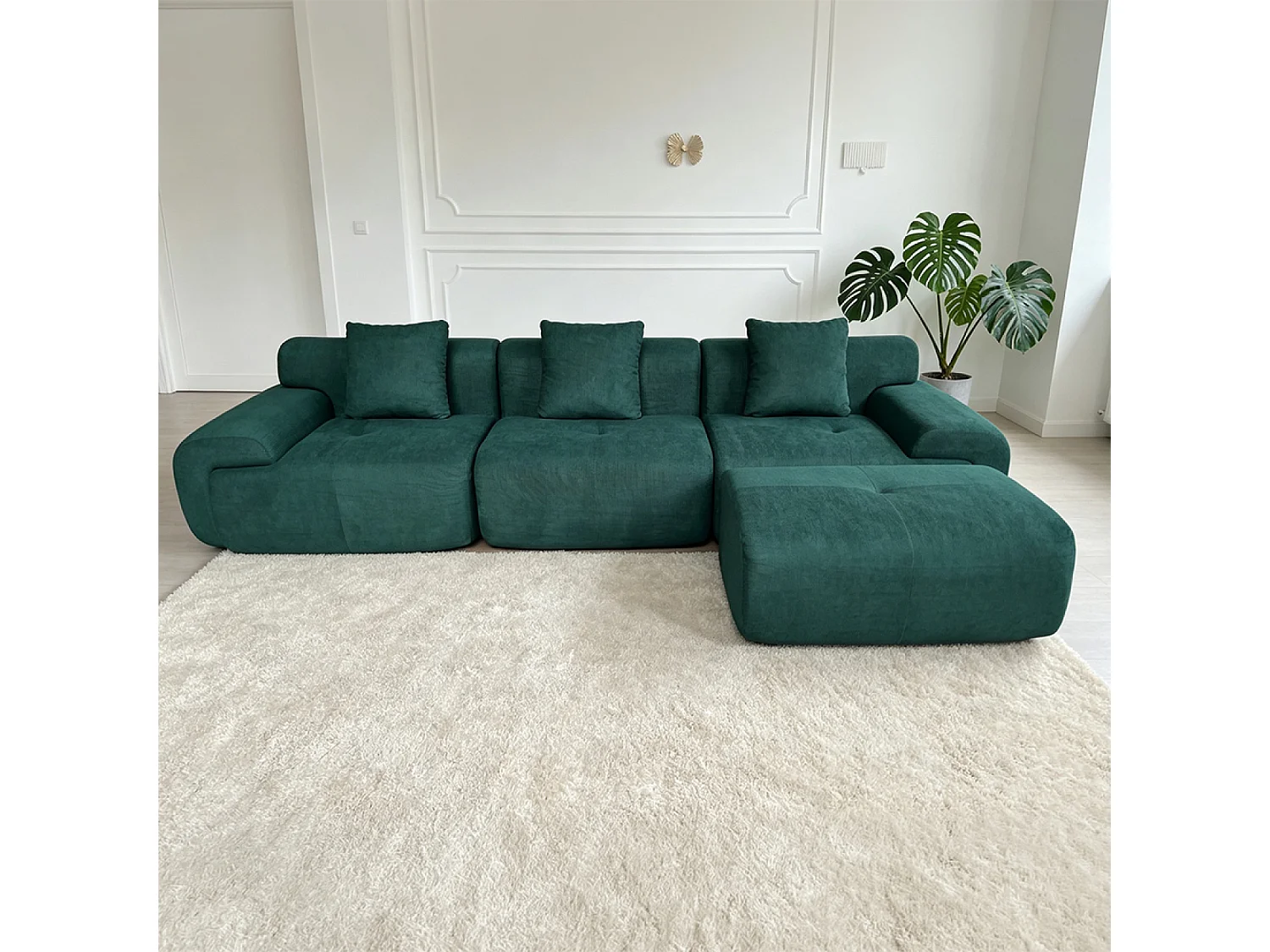Canapé compressé modulable en tissu chenille vert foncé 4-5 places SHEFFIELD