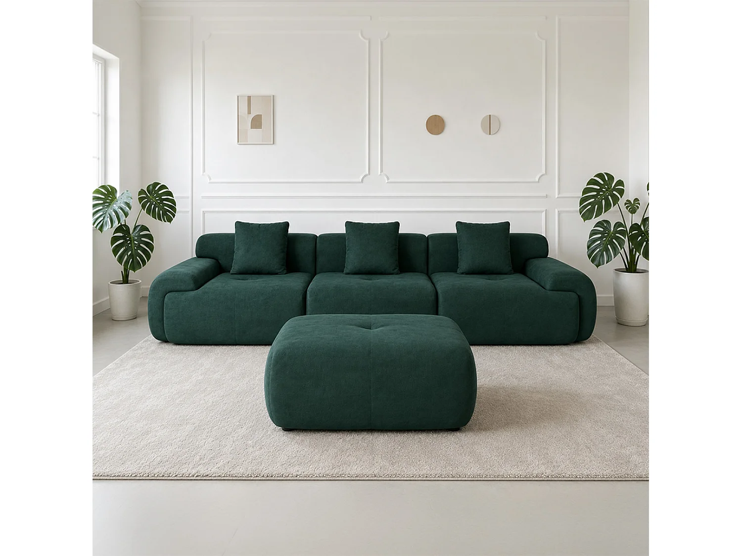 Canapé compressé modulable en tissu chenille vert foncé 4-5 places SHEFFIELD