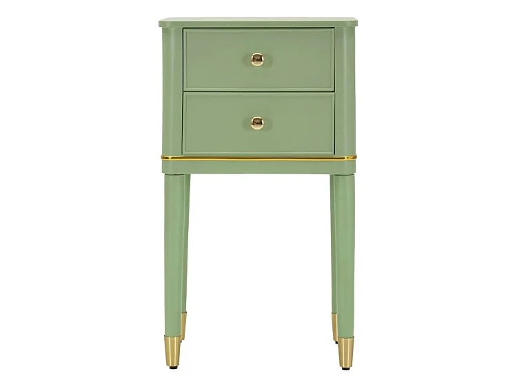 Comodino Camille Verde 40 cm - Legno di Pino e MDF, Stile Shabby Chic, Design Sophisticated per zona notte, Finitura Oro - 142913000V