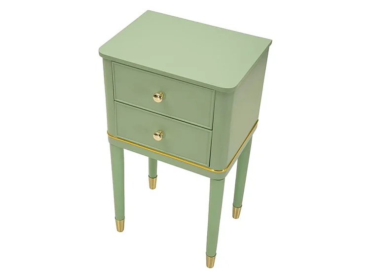 Comodino Camille Verde 40 cm - Legno di Pino e MDF, Stile Shabby Chic, Design Sophisticated per zona notte, Finitura Oro - 142913000V