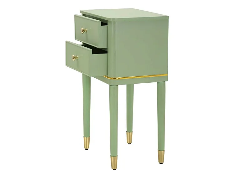 Comodino Camille Verde 40 cm - Legno di Pino e MDF, Stile Shabby Chic, Design Sophisticated per zona notte, Finitura Oro - 142913000V