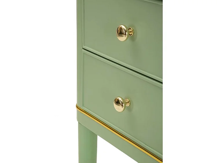 Comodino Camille Verde 40 cm - Legno di Pino e MDF, Stile Shabby Chic, Design Sophisticated per zona notte, Finitura Oro - 142913000V