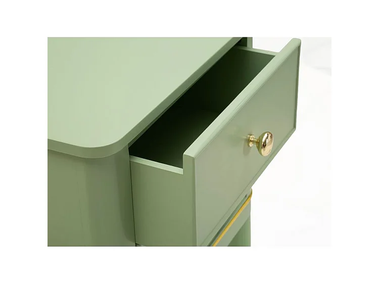 Comodino Camille Verde 40 cm - Legno di Pino e MDF, Stile Shabby Chic, Design Sophisticated per zona notte, Finitura Oro - 142913000V