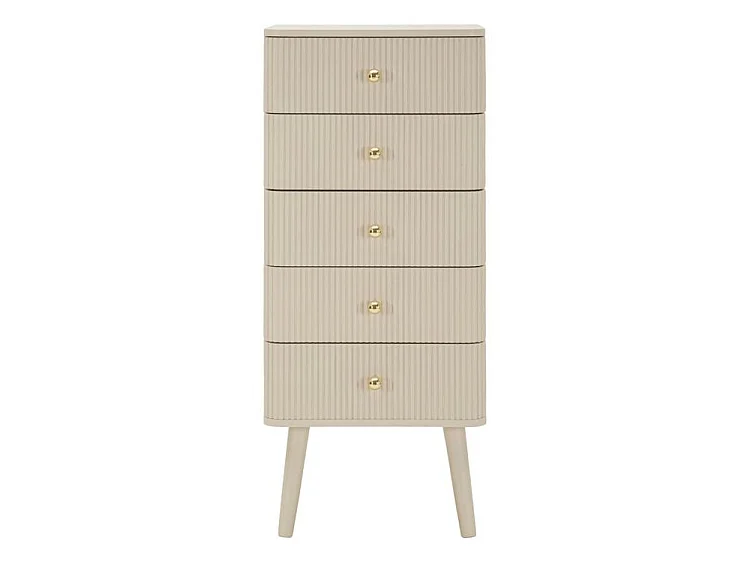 Schlichte weiße und goldene Kommode 37,5 cm - Modernes Aufbewahrungsmöbel mit vertikalen Rillen, Kiefernholz, MDF und Eisenrahmen - 1429180000