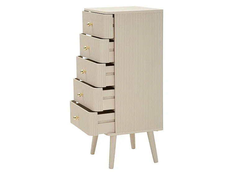 Schlichte weiße und goldene Kommode 37,5 cm - Modernes Aufbewahrungsmöbel mit vertikalen Rillen, Kiefernholz, MDF und Eisenrahmen - 1429180000
