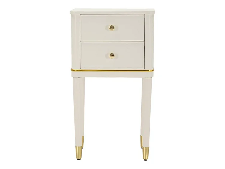 Stolik nocny Camille White 40 cm – drewno sosnowe i płyta MDF, styl shabby chic, klasyczny design zinterpretowany na nowo w nowoczesnym tonie – 142913000B