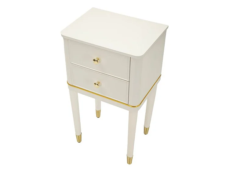 Stolik nocny Camille White 40 cm – drewno sosnowe i płyta MDF, styl shabby chic, klasyczny design zinterpretowany na nowo w nowoczesnym tonie – 142913000B