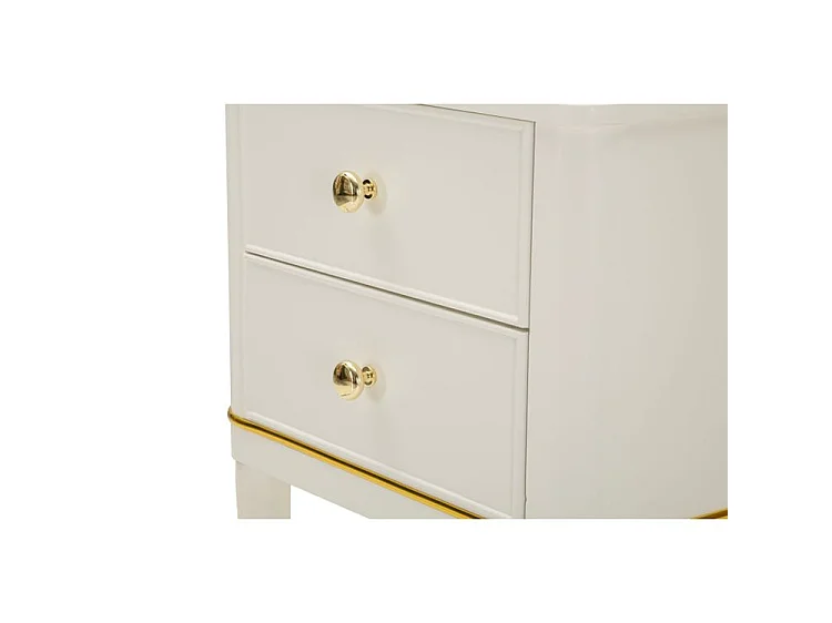 Stolik nocny Camille White 40 cm – drewno sosnowe i płyta MDF, styl shabby chic, klasyczny design zinterpretowany na nowo w nowoczesnym tonie – 142913000B