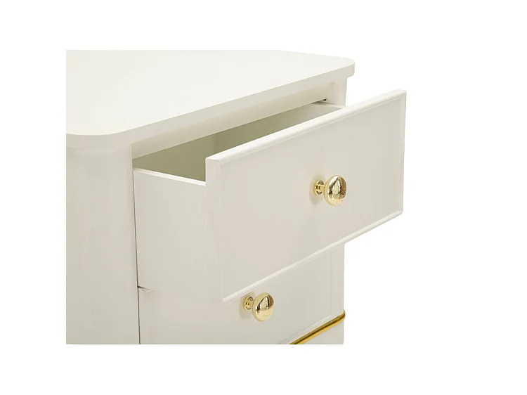 Stolik nocny Camille White 40 cm – drewno sosnowe i płyta MDF, styl shabby chic, klasyczny design zinterpretowany na nowo w nowoczesnym tonie – 142913000B