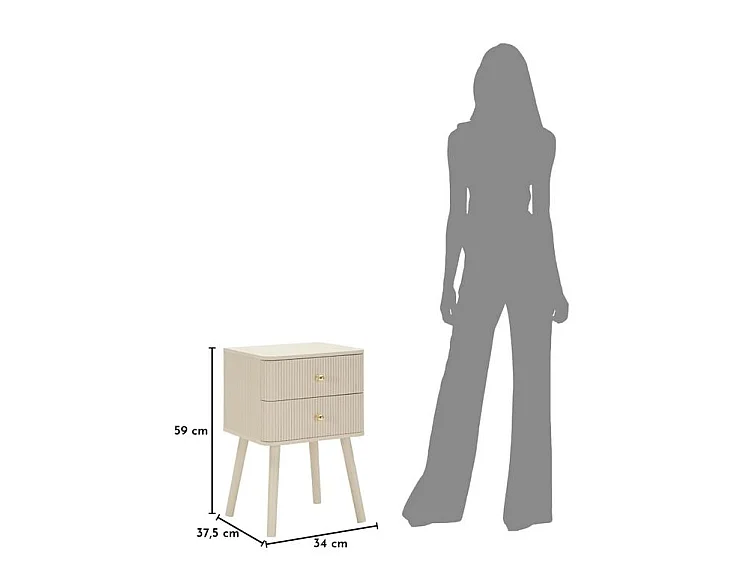 Nachttisch mit 2 Schubladen aus Holz und MDF Shy