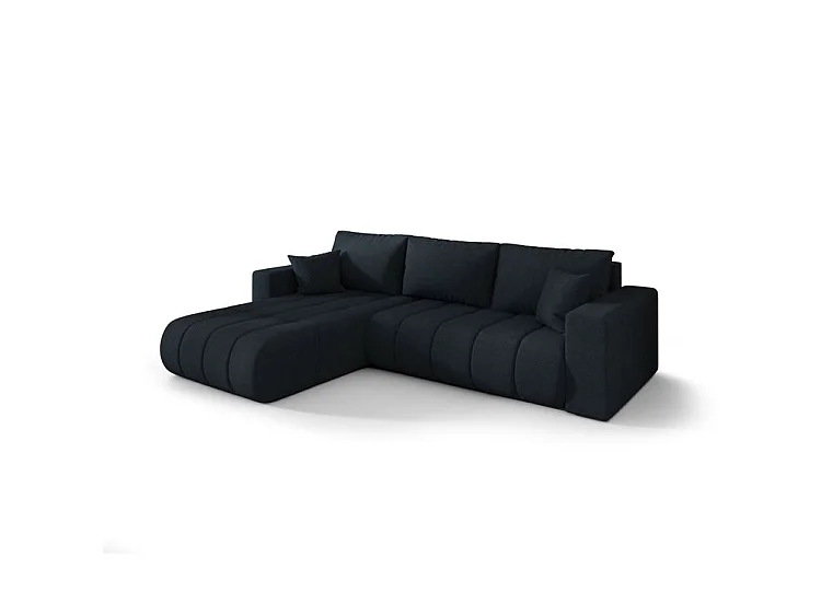 Canapé d’angle velours chenille convertible avec coffre ORIA-Bleu foncé-angle gauche