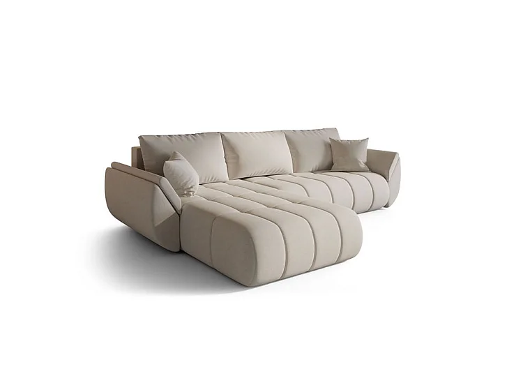 Canapé d’angle velours chenille convertible avec coffre ARCO-Beige clair-angle gauche