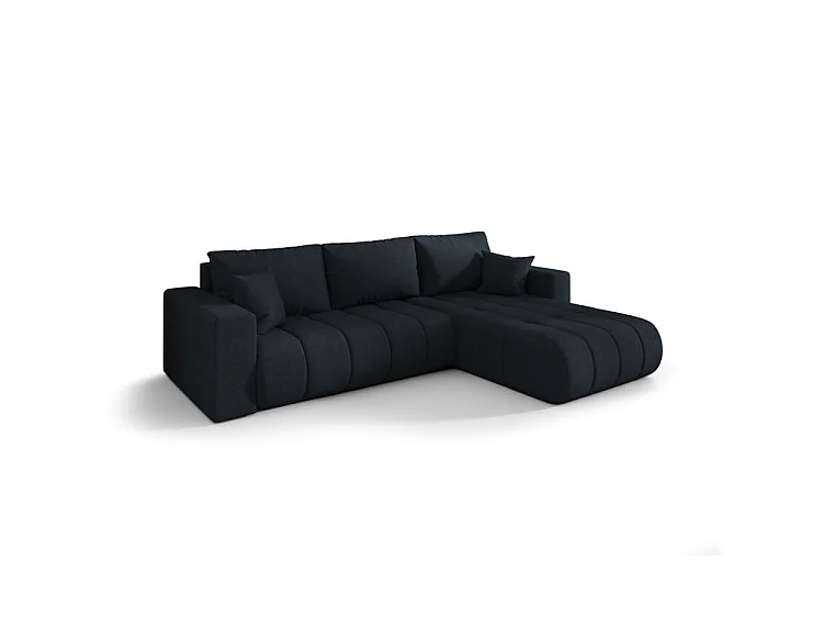 Canapé d’angle velours chenille convertible avec coffre ORIA-Bleu foncé-angle droit