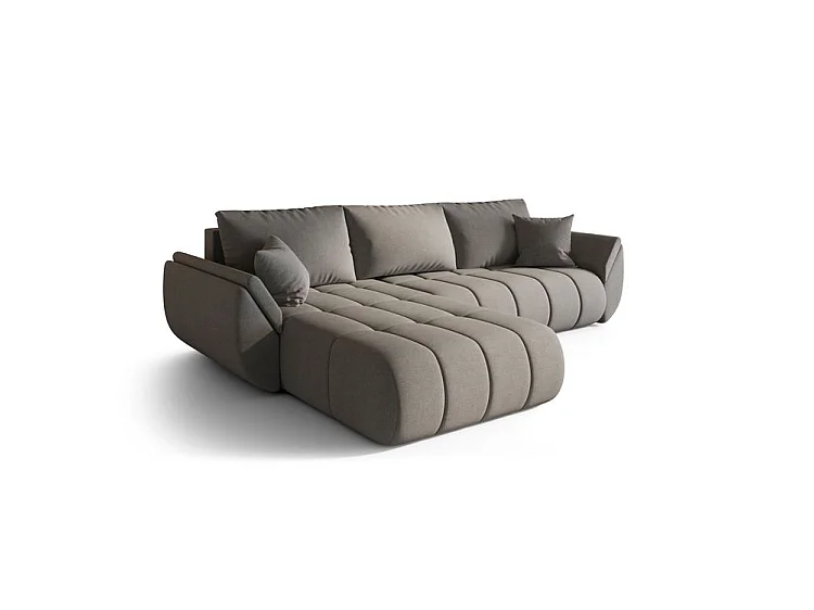 Canapé d’angle velours chenille convertible avec coffre ARCO-Marron-angle gauche