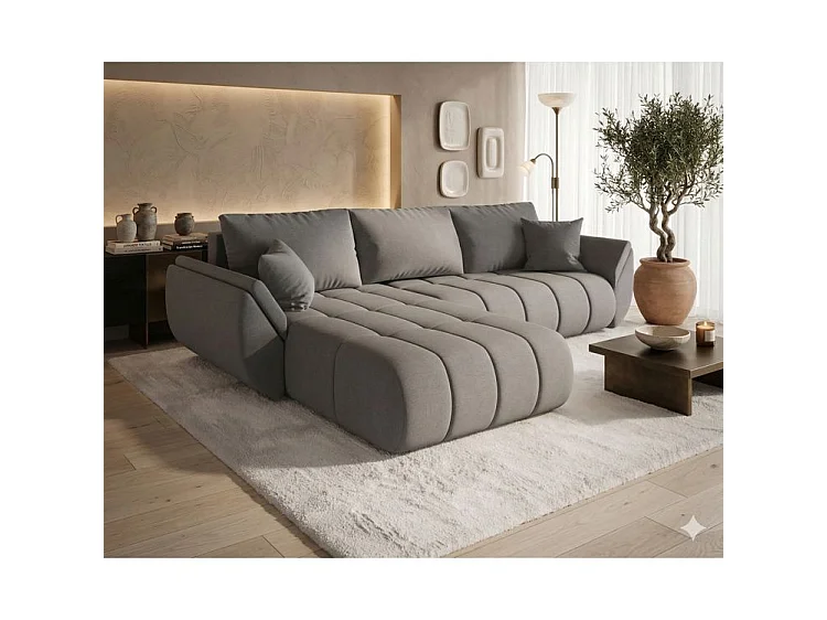 Canapé d’angle velours chenille convertible avec coffre ARCO-Marron-angle gauche