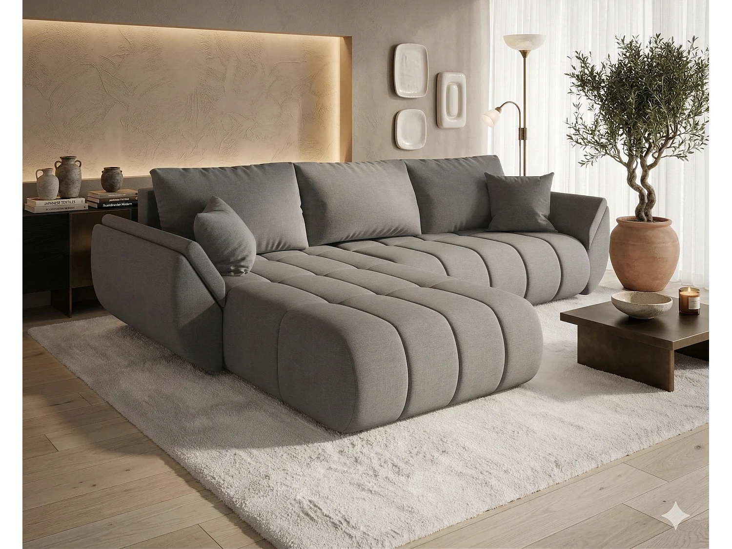 ARCO Chenille Velvet Convertible Hoekbank met Opbergruimte-Bruin-linkerhoek