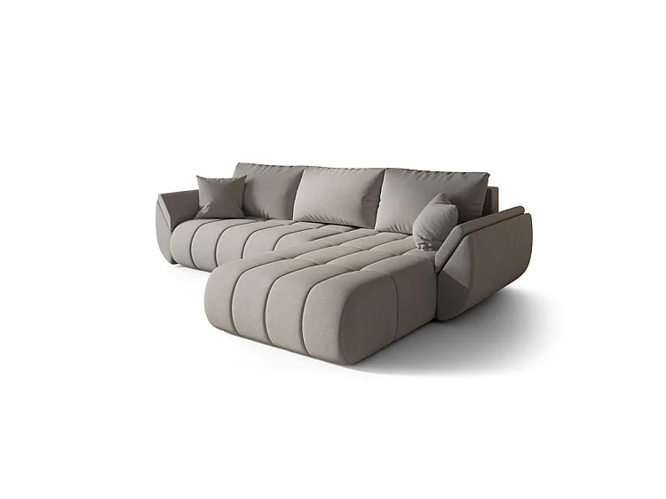 Canapé d’angle velours chenille convertible avec coffre ARCO-Beige-angle droit