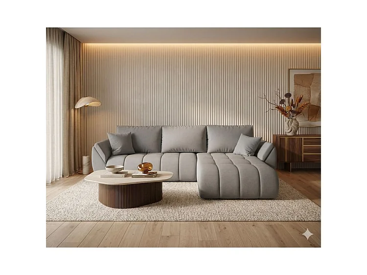 Canapé d’angle velours chenille convertible avec coffre ARCO-Beige-angle droit