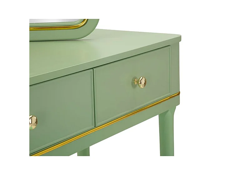Coiffeuse Camille vert sauge avec miroir et tabouret